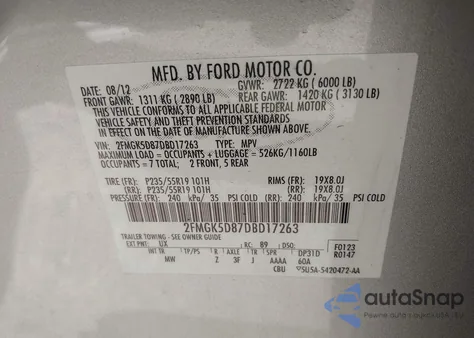 2013 Ford Flex Limited из США, поврежденный, VIN 2FMGK5D87DBD17263